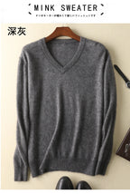 LHZSYY Men's 100% Mink Cashmere Large Size Sweaters Autumn Winter Solid V-neck Casual Knit Pullovers Men Long Sleeve Warm Jumper