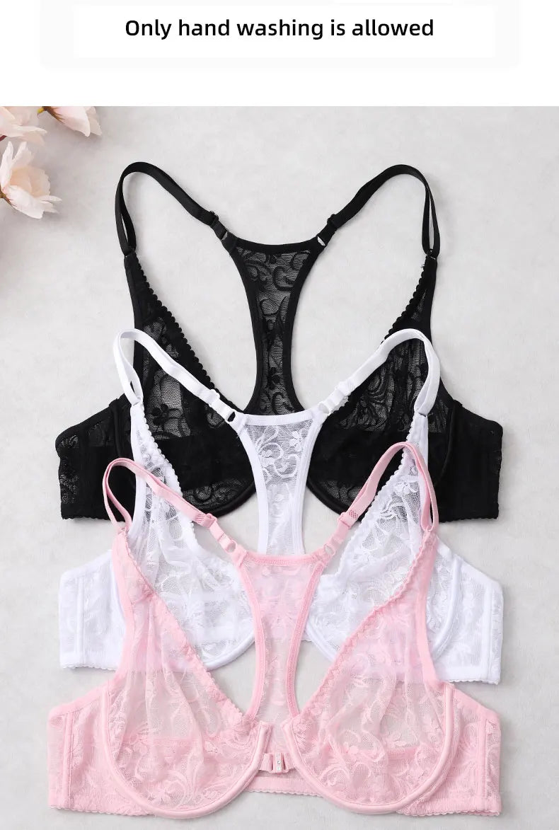 Front Button Women's Bra Lace Sheers Unpadded Sexy Lingerie BH Tops Flower knitting Brassiere Underwire Underwear Plus Size Bras