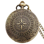 Retro Charm Neutral Fashion Compass Engraved Quartz Pocket Watch Steampunk Men's and Women's Necklace Pendant Gift