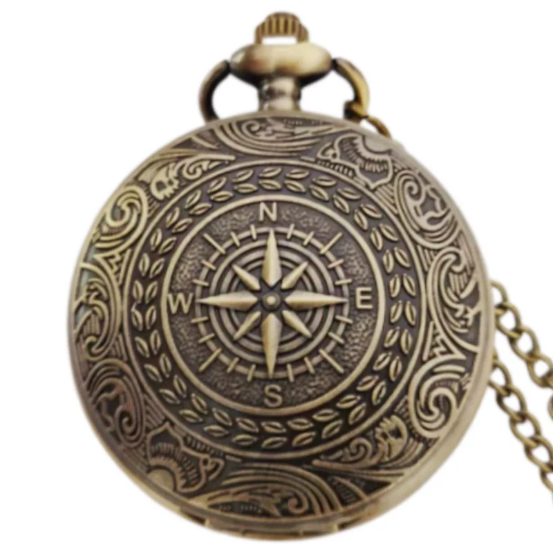 Retro Charm Neutral Fashion Compass Engraved Quartz Pocket Watch Steampunk Men's and Women's Necklace Pendant Gift Main image