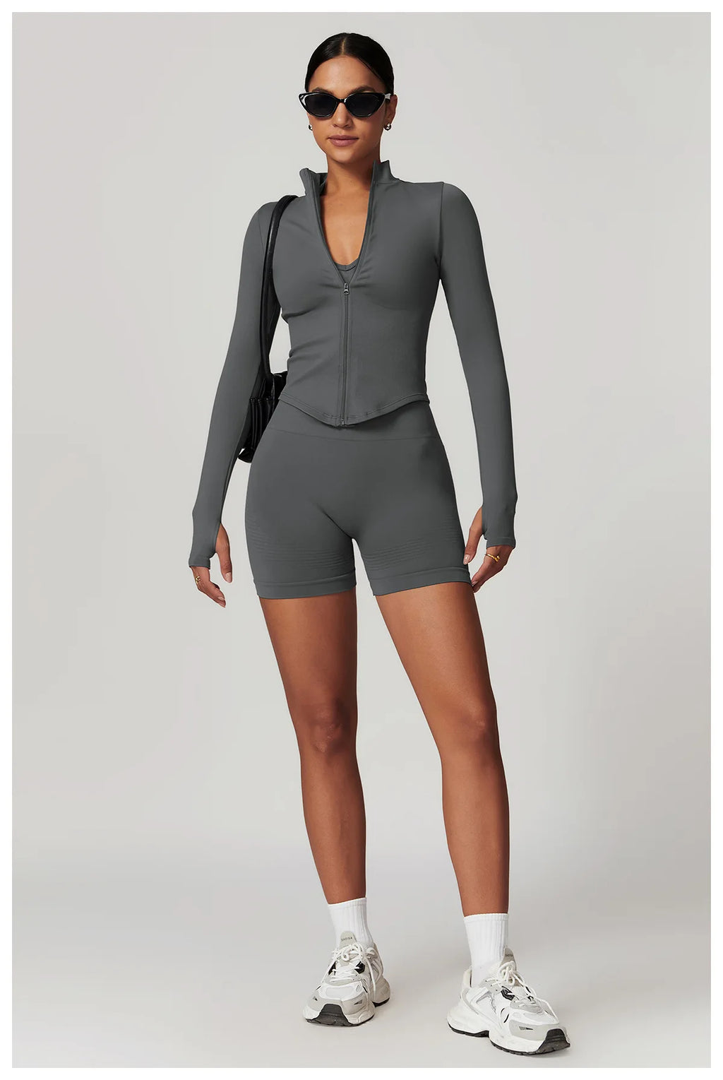 Women's Zipper Crop Sports Jacket Long Sleeve Yoga T-Shirt Solid Quick Dry Fitness Top Gym Running Workout Sportswear