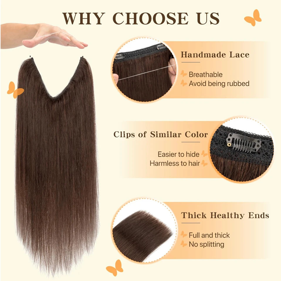TESS Wire Hair Extensions Invisible Straight Wire Remy Human Hair Extensions with Transparent Line Clip In Hair Weft For Women Secondary image