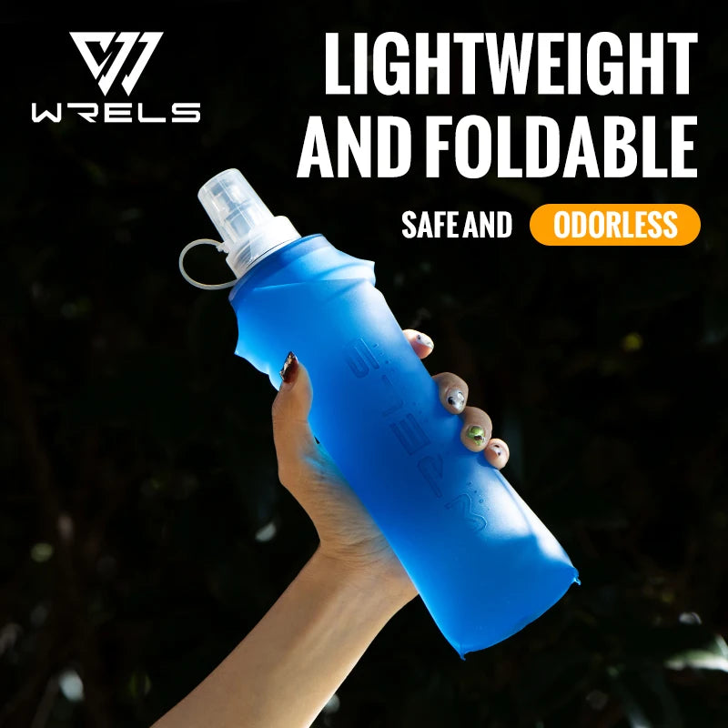WRELS 250ml 500ml Soft Flask Folding Collapsible Water Bottle TPU BPA Free Outdoor Sport Portable   Water Bag Running Camping