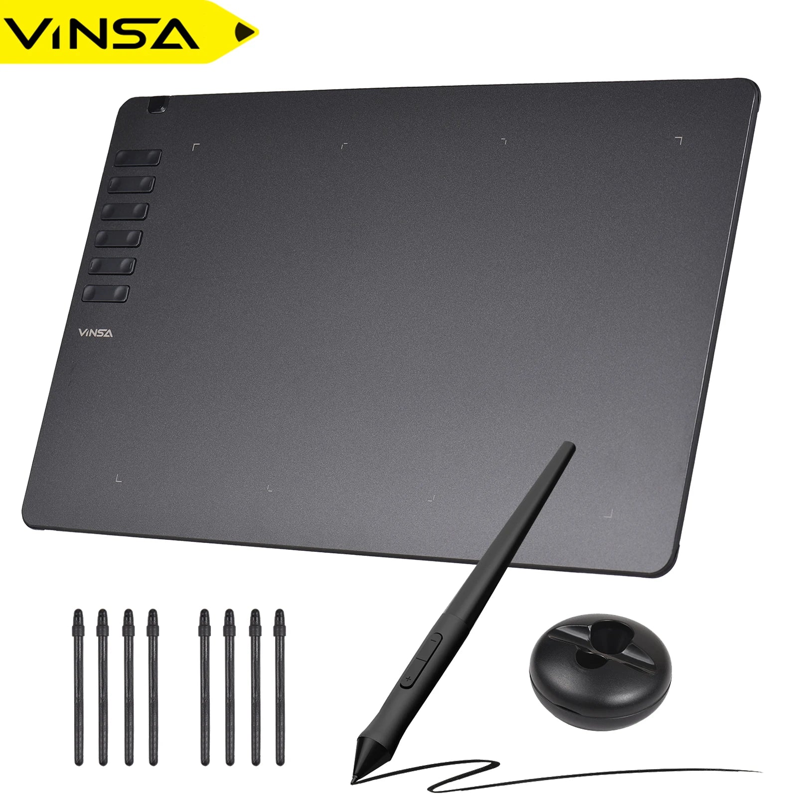 VINSA T1161 Graphics Drawing Tablet Ultra-thin Art Creation Sketch with Battery-free Stylus 8 Pen Nibs 8192 Levels Pressure Main image
