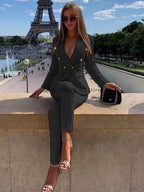 New Elegant Pant Suits Women's Western-Style Beige 2PCS Set Smooths Your Silhouette Through Commuting Casual Women Suits Set