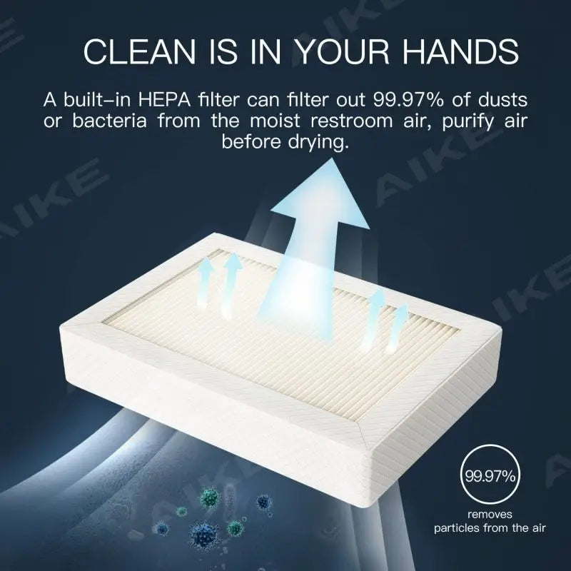 AIKE Air Tank Heavy Duty Automatic Hand Dryer HEPA Filter UL Approved 1450W Brushed Stainless Steel Finish Hand Drying Machine