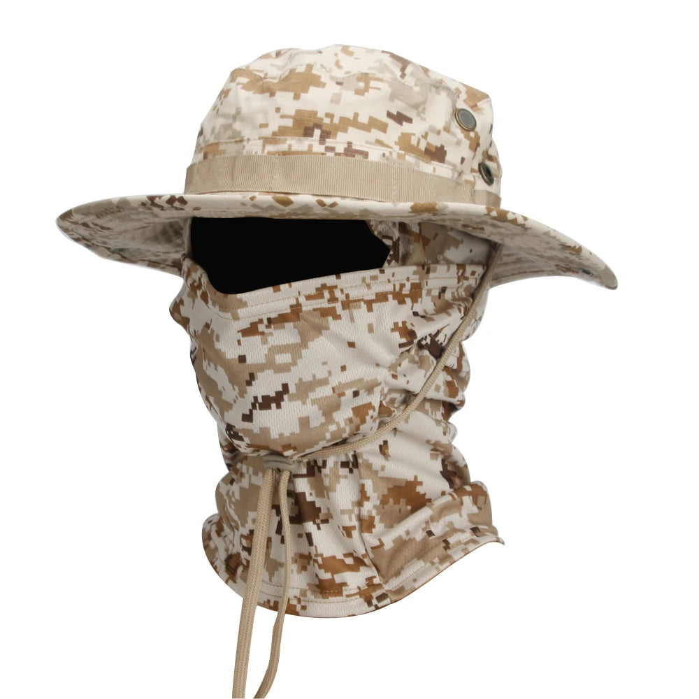 2Pcs/Set Men's Sun Protection Wide Brim Hat With Balaclava Mix Set Breathable Hunting Hat Outdoor Camping Hiking Fishing Cap
