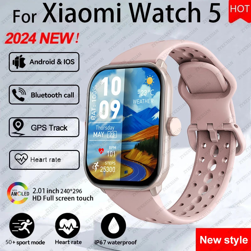 For Xiaomi Watch 5 Smart Watch Men HD AMOLED Screen Heart Rate Bluetooth Calling GPS Tracking Waterproof Sports SmartWatch Women