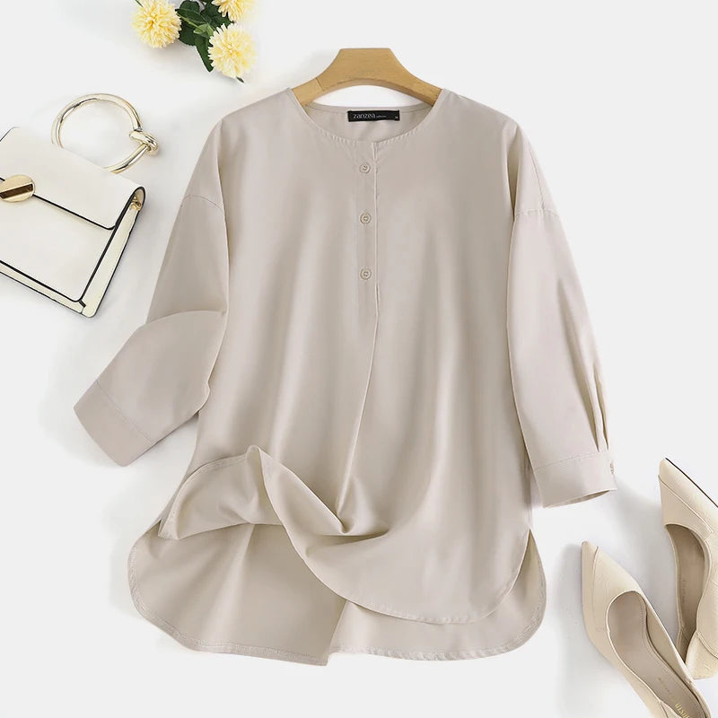 ZANZEA Fashion Autumn Long Sleeve Blouse Women Baggy Shirt Elegant Solid OL Work Tops Causal Loose Holiday Work Blusas Mujer
