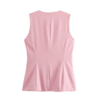 MUJER 2025 White Sleeveless Vest Women Button Summer Vests for Women Jacket Pink Vest Top Women Streetwear Women's Tailored Vest