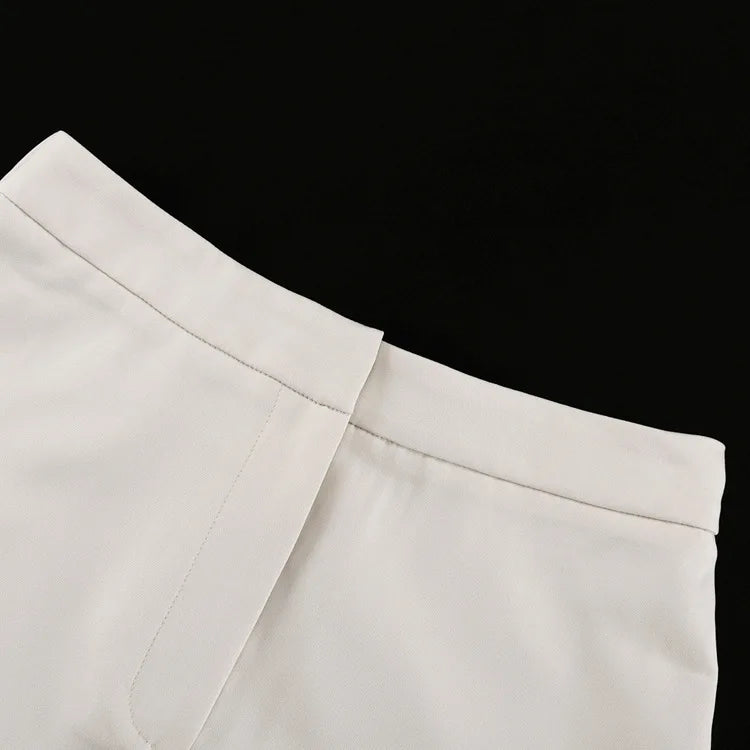 FANTOYE Sexy Deep V-Neck Long Sleeve Shoulder Pads Women 2 Piece Sets Beige Single Breasted Tops Short Pants Winter Lady Outfits