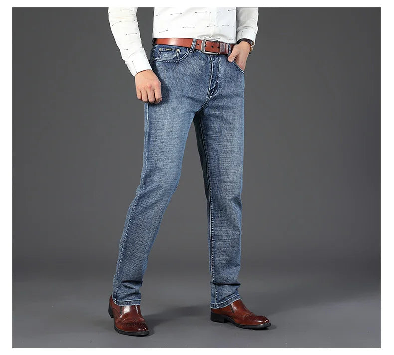 Wthinlee New Business Men's Jeans Casual Straight Stretch Fashion Classic Blue Black Work Pant Denim Trousers Male  Clothing