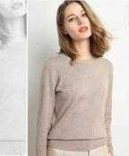 Women Slim O-Neck Pullover Cashmere Wool Blending Sweater Autumn And Winter Long-Sleeved Knit Bottoming Shirt Large Size 2024