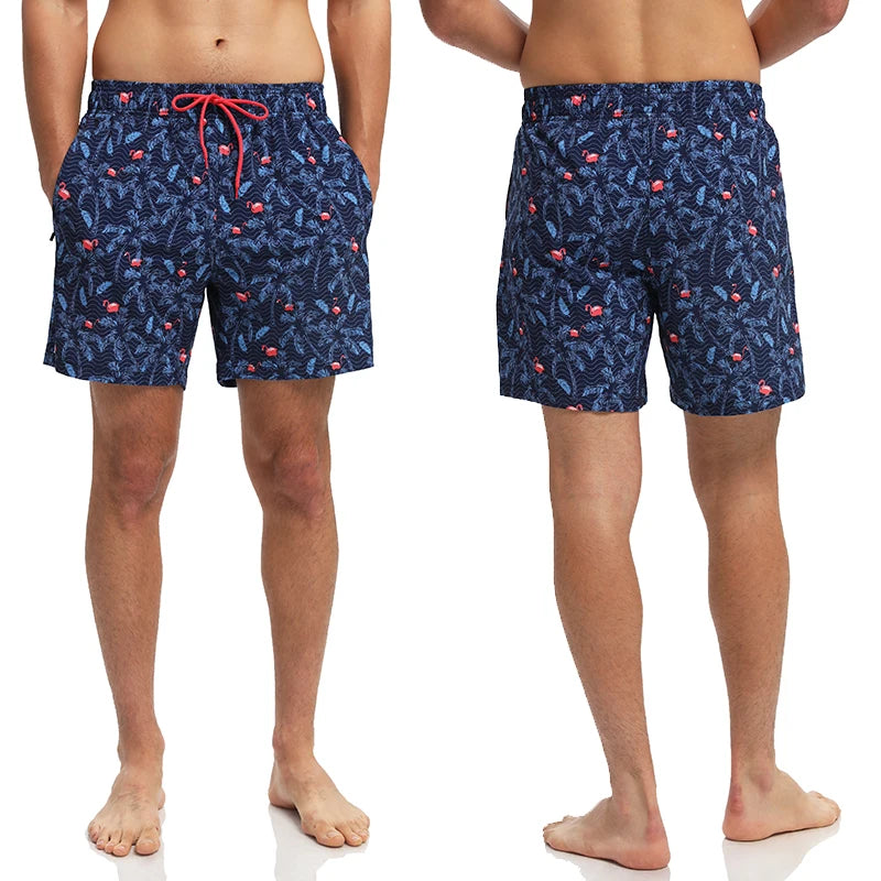 ESCATCH 2026 New Arrival Mens Swimming Trunks Compression Liner 2 in 1 Printing Quick-Dry Gym Sports Mens Shorts Zipper Pockets