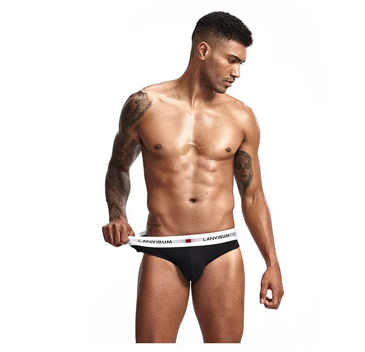 3pcs【LORIEN CREST】Men's Pure Cotton Low Waist Elastic Sexy Loose Breathable Youth Pant Headband Underwear Summer Cotton Briefs