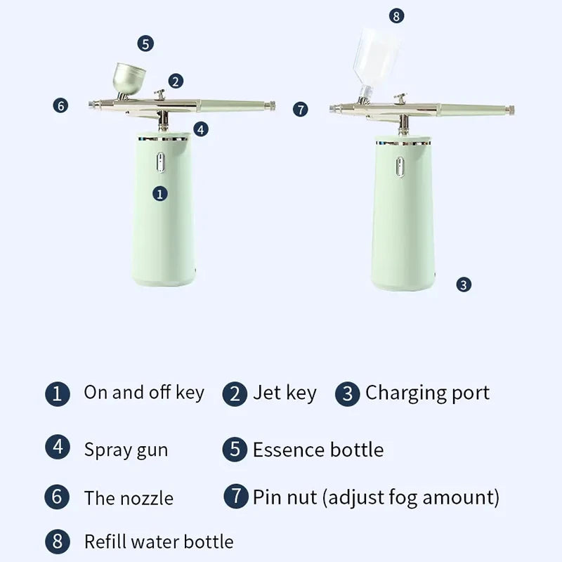 Nano Spray & Oxygen Infusion Facial Device - Hydrating & Brightening Machine for Home Spa, Portable High Pressure Skin Care Tool