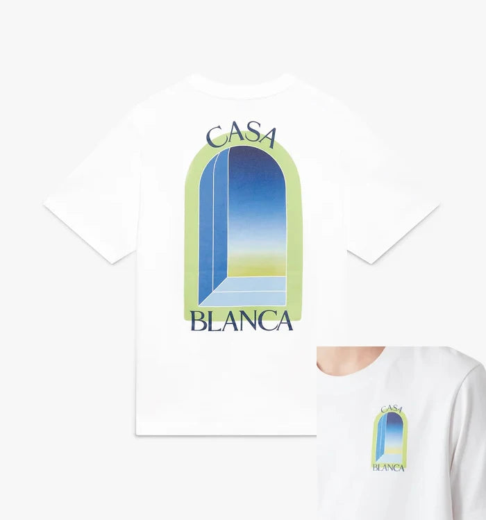 High-Quality White Arch-Print ShortSleeve T-Shirt Casual Round Neck Tee Summer Graphic Pattern Loose Fit Style For Men And Women Main image