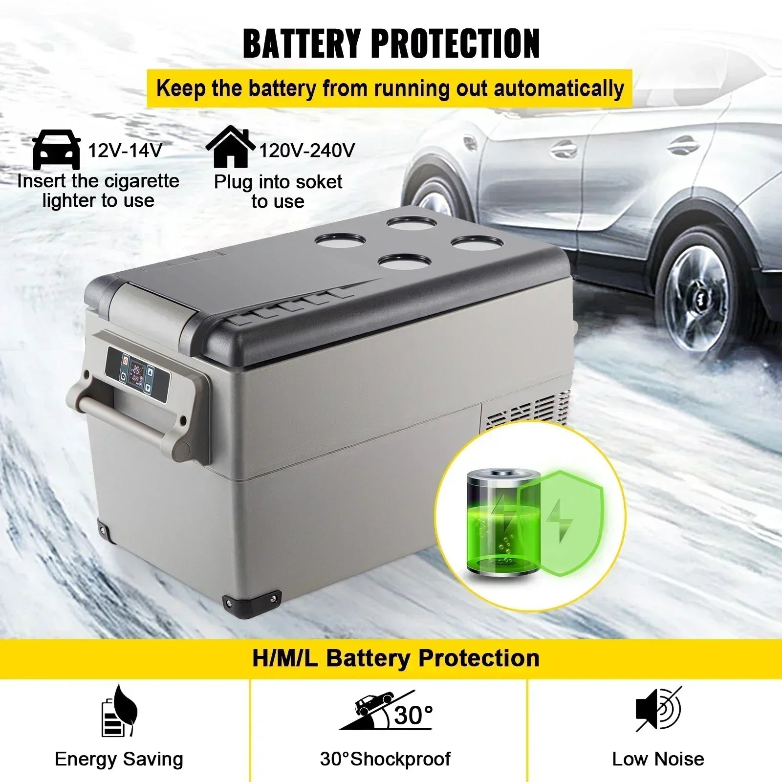 Sihao 15L-55L Portable Compressor Fridge Freezer, Mini Cooler for Outdoor Camping BBQ Picnic, Car Vehicle Refrigerator Cooler for Travel Road Trip, Electric Compressor Fridge Freezer Mini Cooler Box