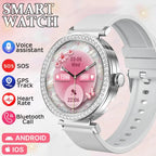 Fashion Zircon Smart Watch 1.46" AMOLED Screen 5.4 Bluetooth Call Heart Rate Temperature Monitoring Women Smartwatch Pedometer