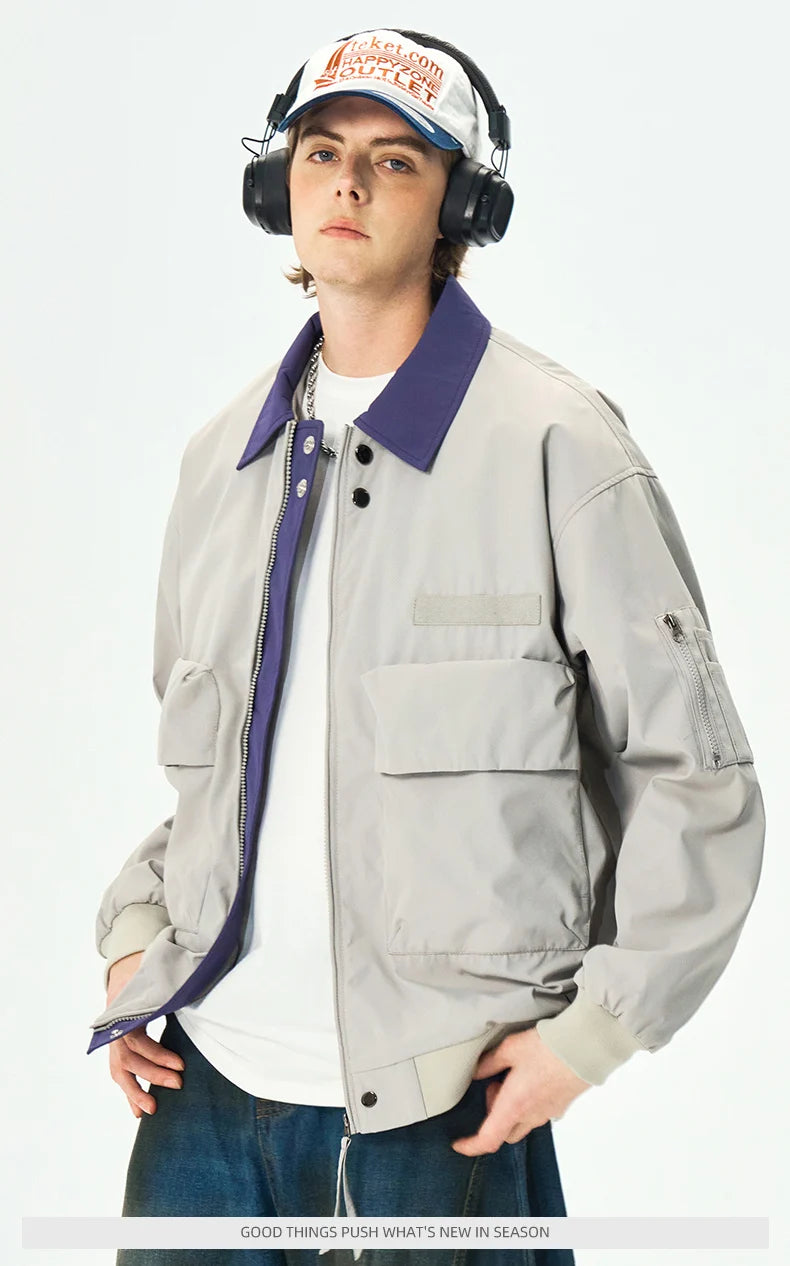 Men's Spring Casual Blazer Jacket Turn-Down Collar Stylish Versatile Office Wear Lightweight Coat Trendy Man Large Pocket Jacket
