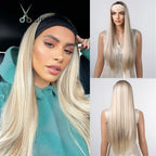 ALAN EATON Long Blonde Synthetic Headband Wig Ombre Blonde Straight Hair Wigs Natural Looking Heat Resistant Fiber for Daily Use