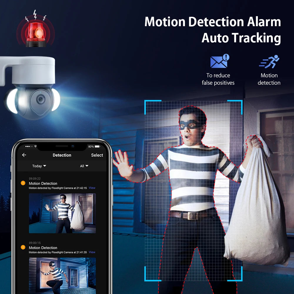 5MP Security Camera Outdoor Wireless 2.4G WIFI PTZ Auto Tracking Cameras Floodlight Color Night Vision IP66 Waterproof Two Way Audio Surveillance Cam