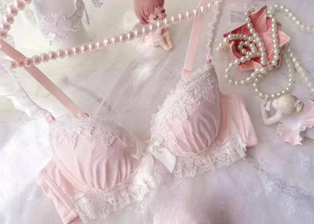 UK Trending! MOYISU Kawaii Lolita Bra Set Full Cup G Heavy Underwire Support Heavy Lace Thin Cup Pure Sexy Teen Lingerie Summer