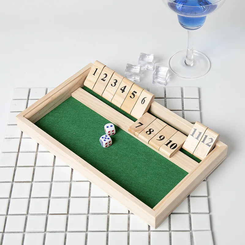 Wooden Shut Box Dice Board Game Classic Tabletop Version With 12 Numbers Pub Style Traditional Family Party Board Game Indoor