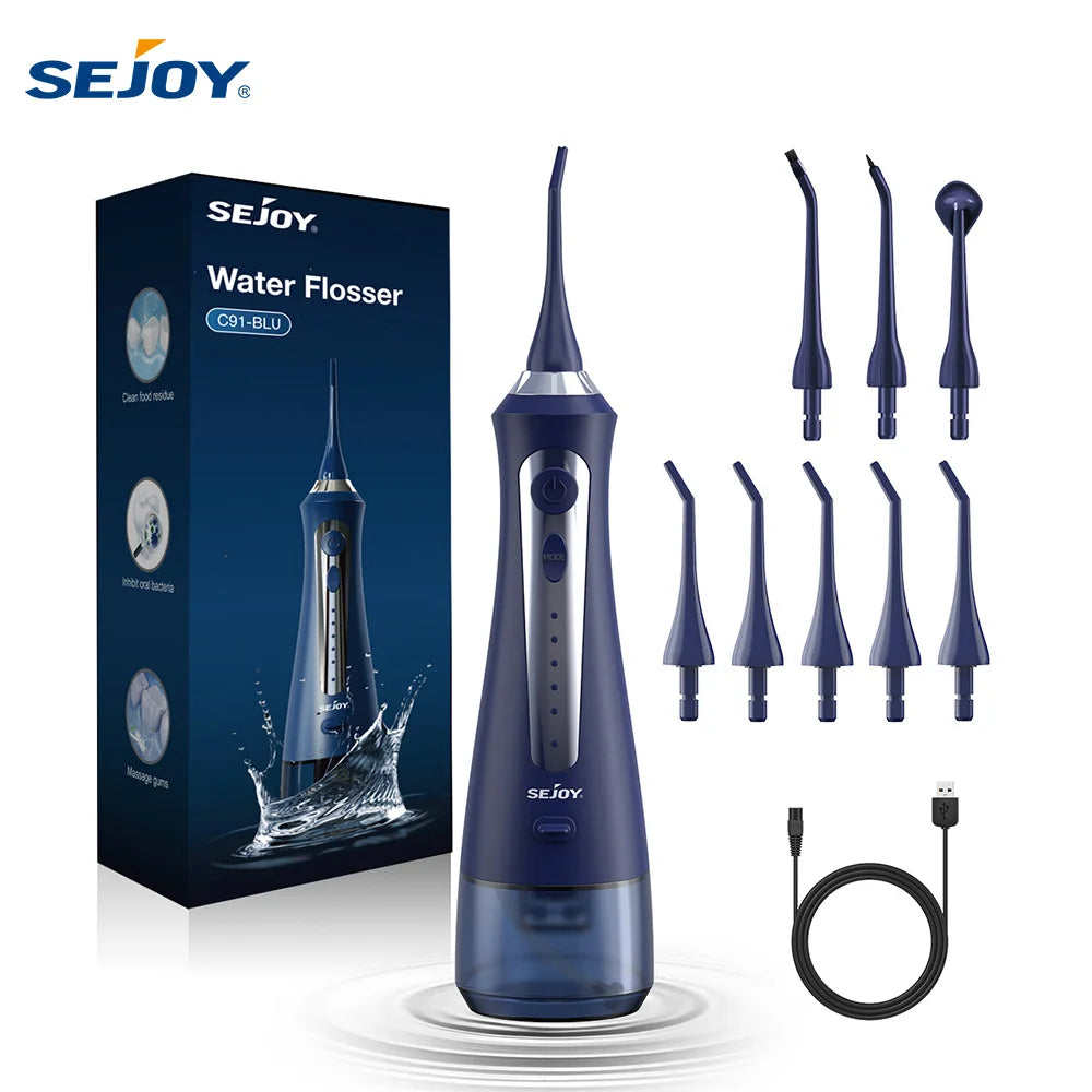SEJOY Water Flosser Irrigator Dental Teeth Whitening strips Portable 230ML Tank 5 Modes 8 Jet Tips Washing Machine for Home
