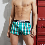 SEOBEAN Classic Plaid Mens Boxer Shorts 100% Cotton Underwear Boxershorts U convex Pouch Arrow Panties Shorts Men Sleep Bottoms