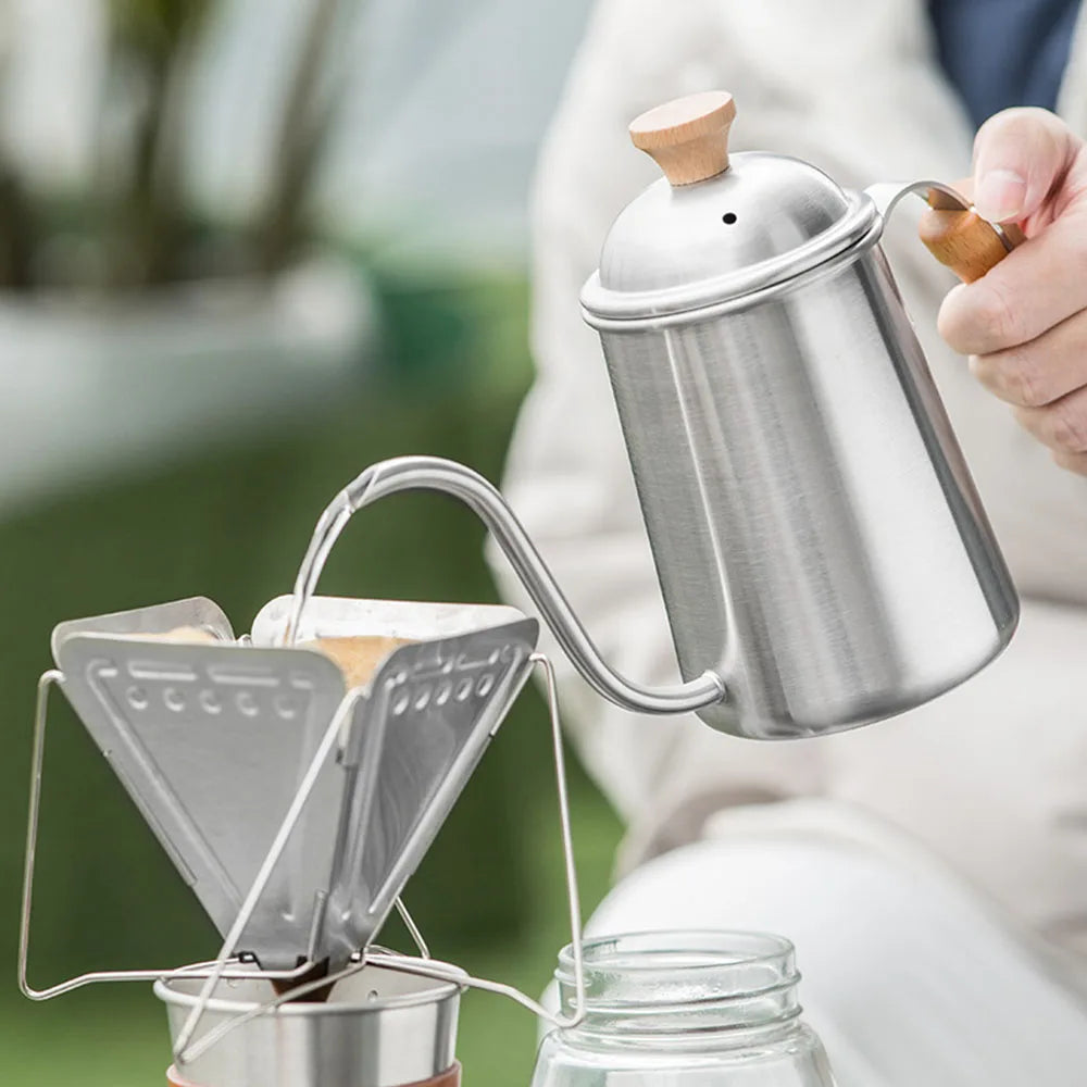Pour Over Coffee Kettle Gooseneck Stainless Steel Tea Kettle, Hand Maker Brewed Pot Bean Grinder Folding Filter Cup