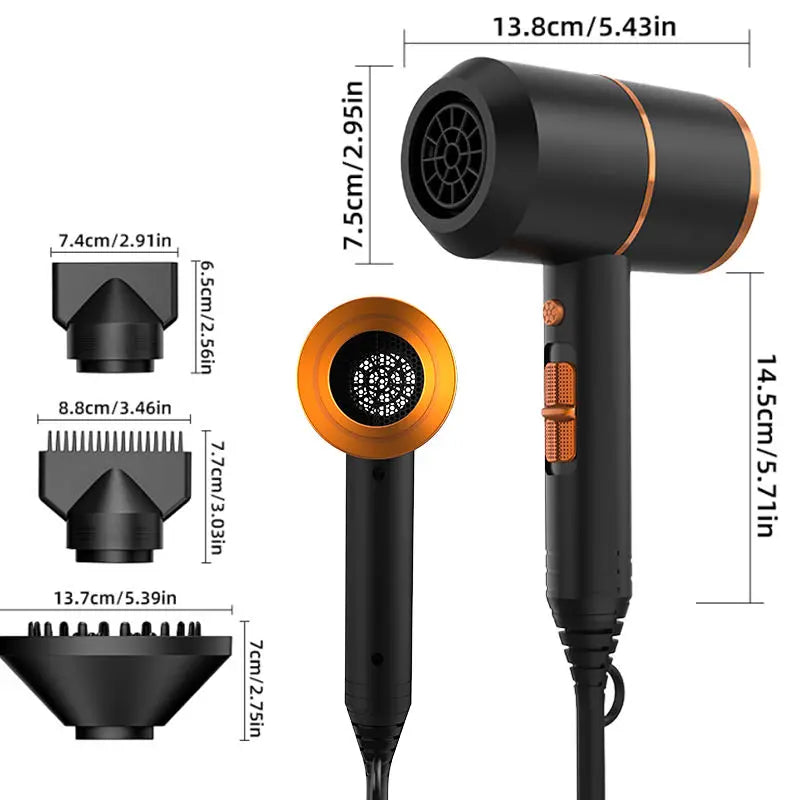 Professional Hand Blow Dryer Travel Home Use Powerful Ionic Barber Salon Equipment Hot Cold Wind Super Black One Step Hair Dryer