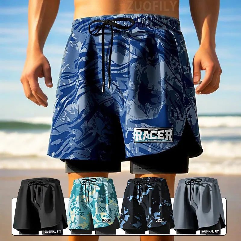 Adult Swimming Trunks Men Boxer Brief Swimsuit Set New Beach Adult Beach Shorts Quick Drying Surf Trunks with Lining Swim Pants Main image