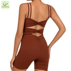 Greenora Women's Workout Romper Sexy Backless Yoga Jumpsuit Slim Fit Bodysuit Fitness Activewear Sleeveless Sportswear One Piece