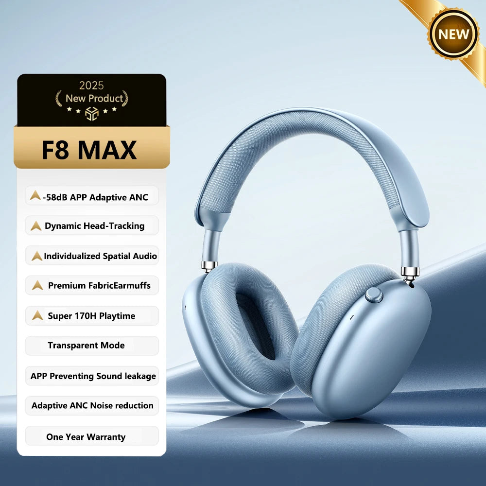 Picun F8MAX ANC Wireless Headphone 59dB Hybrid Active Noise Canceling Spatial Audio Earphone Bluetooth 6.0 Over Ear Headset 180H