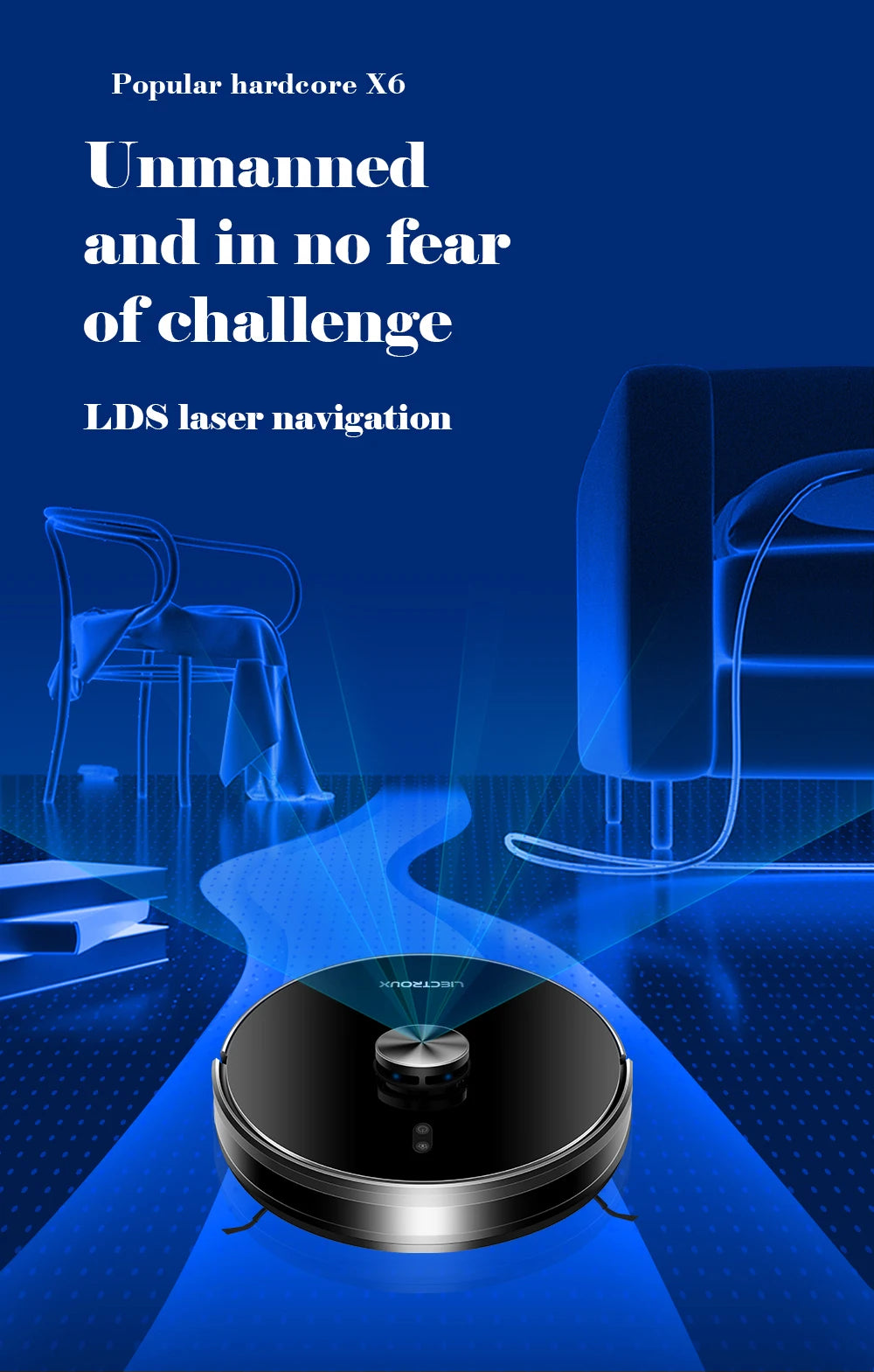 Liectroux / LILIN X6 Robot Vacuum Cleaner,Laser System,Wet Dry Mopping,6500Pa, Multi-Floor Map,Zone Cleaning,APP Restricted Area