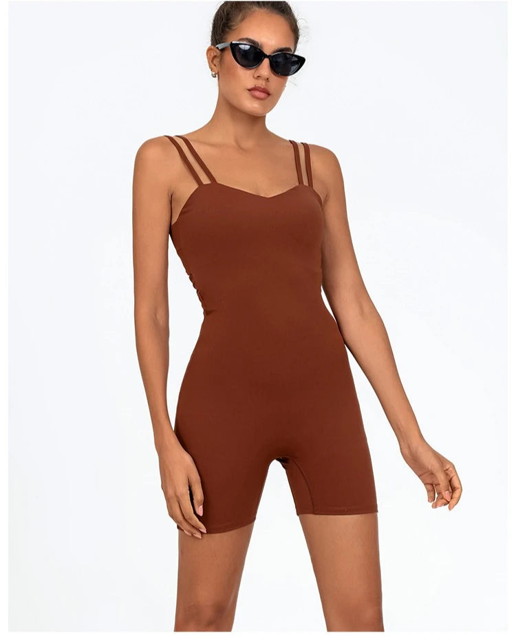 Greenora Women's Workout Romper Sexy Backless Yoga Jumpsuit Slim Fit Bodysuit Fitness Activewear Sleeveless Sportswear One Piece