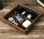Retro Genuine Leather Storage Tray Desktop Organizer For Key Jewelry Coins Cable Cosmetic Storage Box Home Decoration