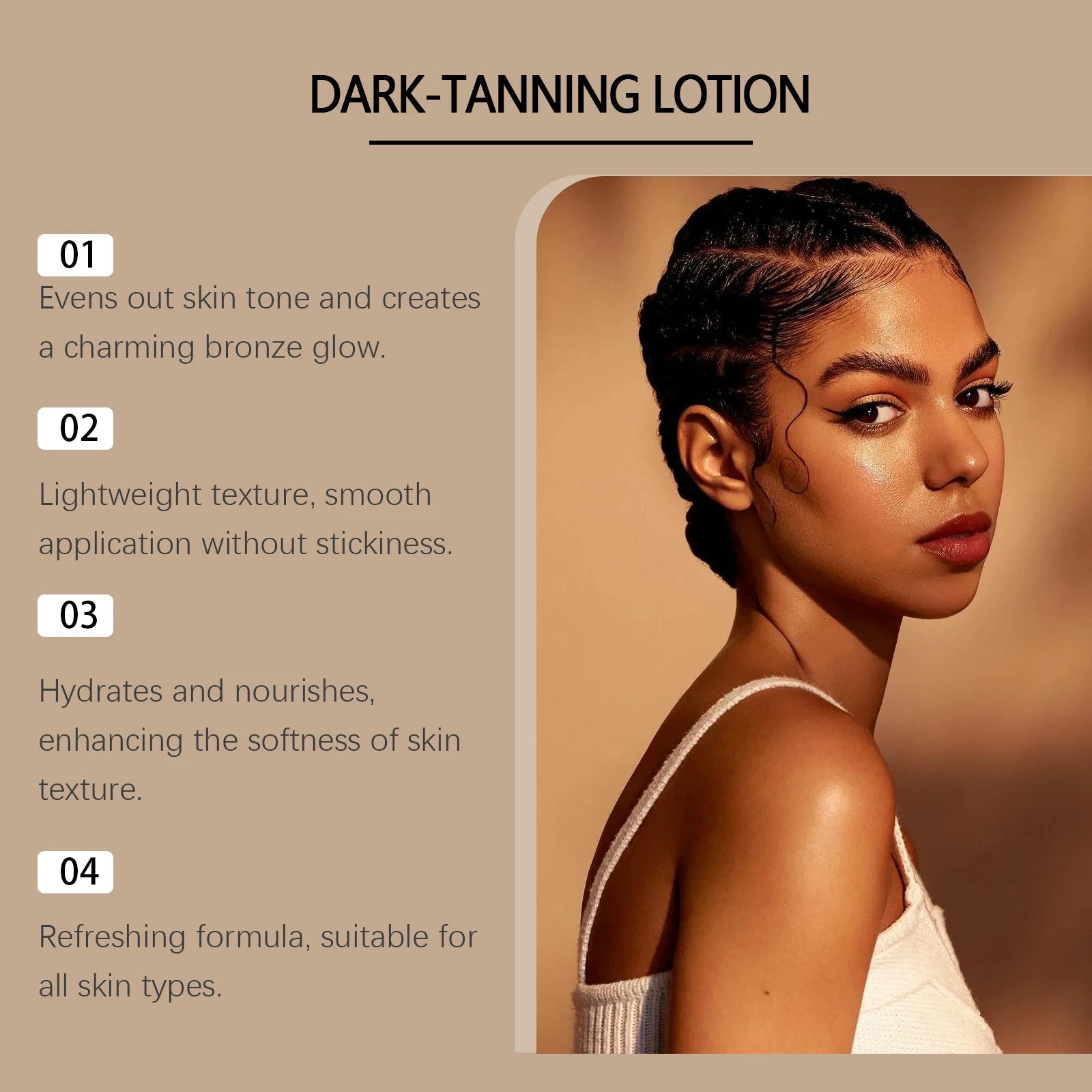 100ML Self Tanning Lotion Deep Moisturizing Non-greasy Improve Healthy Tone Bronzer Wheat Skin Sunless Tanning Cream for Summer