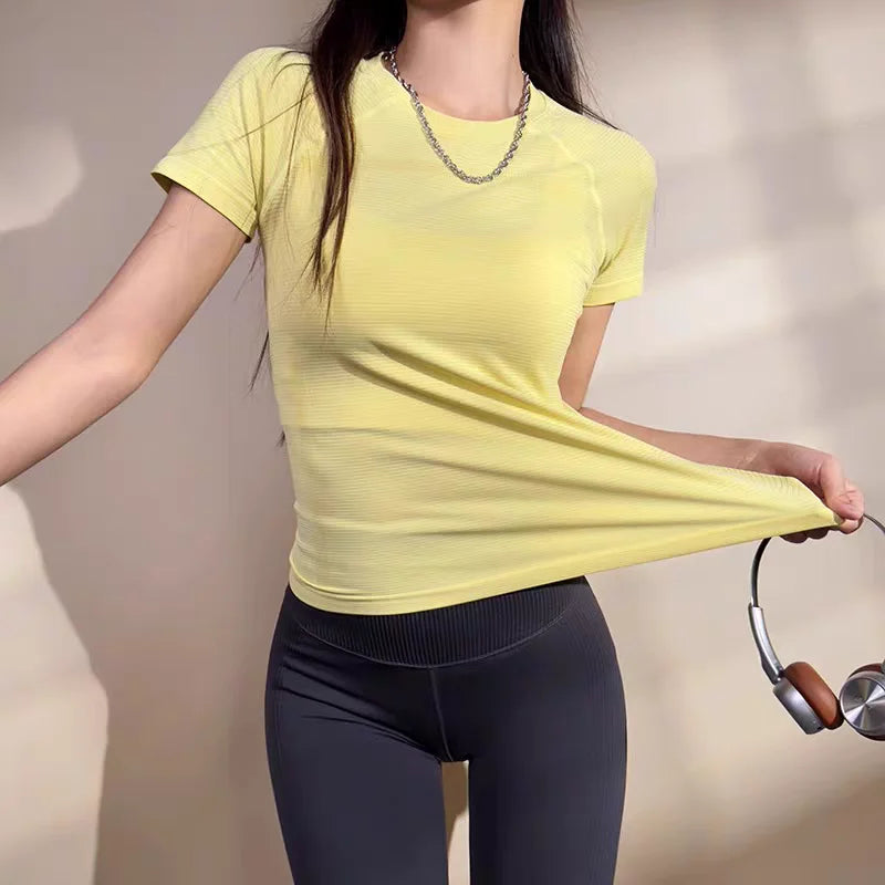Women Yoga Top Seamless Sport T Shirts Fitness Clothes Short Sleeve Yoga Shirt Gym Top Running Active Wear Sport Top