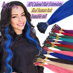 ADEIRS Color  8D Tip Hair Extensions 100% Real Human Hair Microbeads Extensions Color Purple Blue Pink Gray 18-20inch