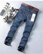 WTHINLEE Business Men's Jeans Casual Straight Stretch Fashion Classic Blue Work Denim Trousers Male Brand Clothing Size 28-40