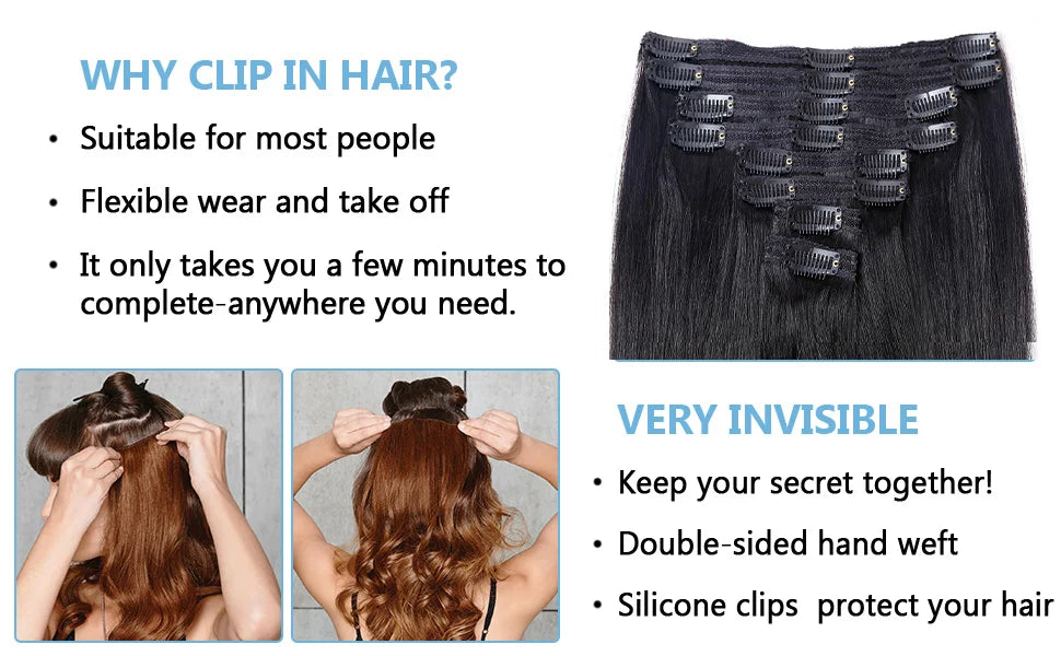 8Pcs Clip In Human Hair Extensions 100% Real Human Hair Clip in Natural Hair Extensions Straight Hair Pieces 14-26Inch Remy Hair