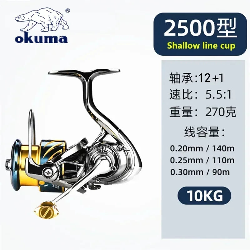 Okuma All Metal Fishing Reel Shallow Line Cup 15KG Anti Seawater Corrosion Rotating Reel 1000-5000