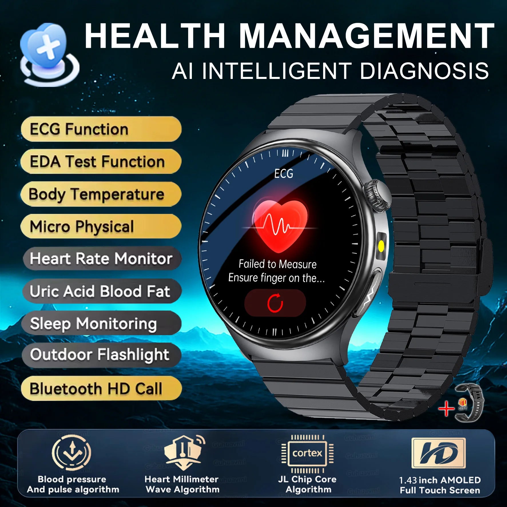 2026 New Accurate Body Health analysis Smart Watch Men ECG Blood lipids Uric acid Blood Pressure Body Fat Voice Call Smartwatch