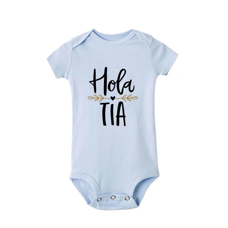 Hola Tio Tia Pregnancy Announcement Baby Bodysuit Jumpsuit Infant Clothing Casual Overalls Pregnancy Gift for New Aunt Uncle