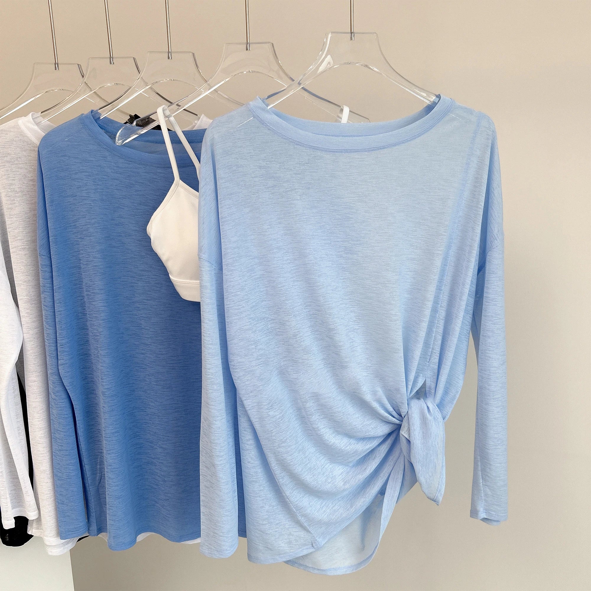 Breathable Long Sleeve Yoga Cover up Lightweight Quick Dry Running Top for Women Loose Fit Simple Sport Fitness Outdoor Leisure