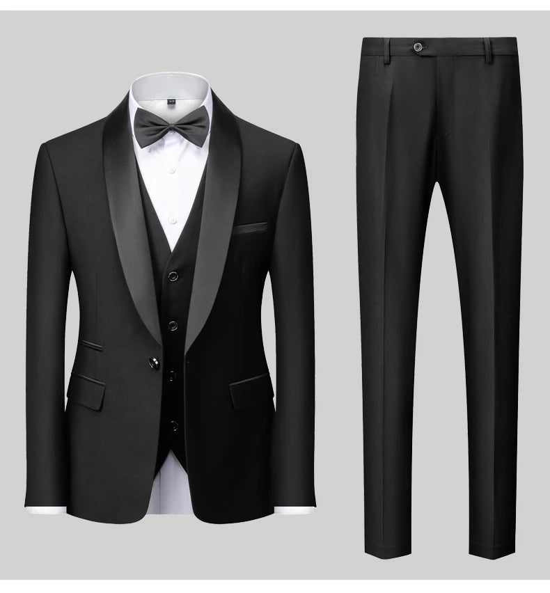 Men's Casual Business Have Smoking Suit High End Brand Boutique Fashion Blazer Vest Pants Groom Wedding Dress Party Suit