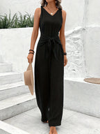 New Elegant Women Solid Jumpsuit Casual Fashion Sleeveless Rompers Office Lady V Neck Jumpsuits