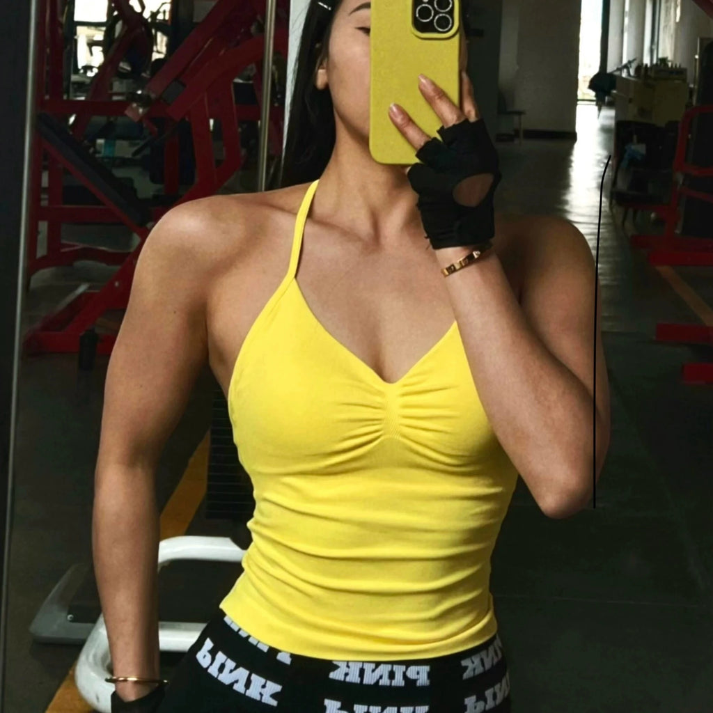 Longline Strappy Top Yoga Vest Woman Backless Tank Tops Sports Fitness Bras Running Workout Gym Halter